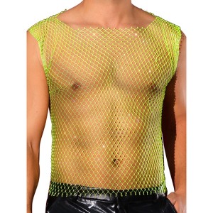 INSPIRE CHIC Men's Festival Fishnet Sheer Sparkly Rhinestone Tank Tops - 1 of 4
