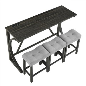 TiramisuBest 4-Piece Bar Table Set with Power Outlet,Industrial Dining Table & Chairs Set for Living Room, Dining Room, Game Room, Grey & Black - 1 of 4