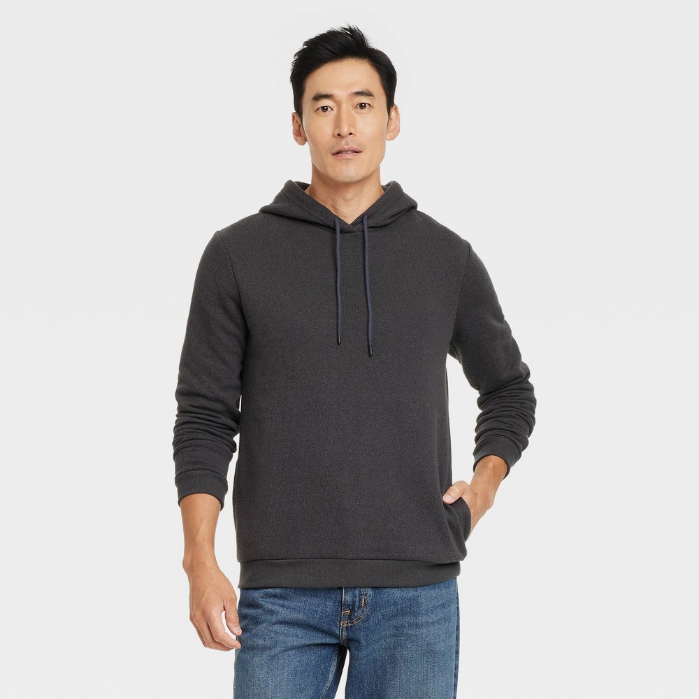 Men's Textured Fleece Hooded Sweatshirt - Goodfellow & Co™ Charcoal Gray S