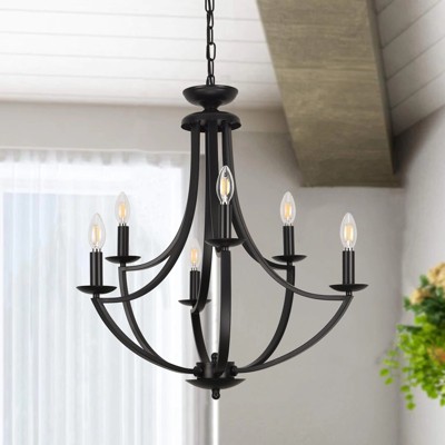 PAKOKULA Mid-Century 6-light Black Branch Retro Candlestick Chandelier for Living Room