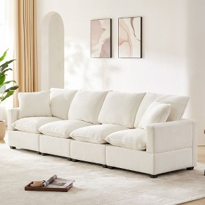 NicBex Couches for Living Room 110" Modern Modular Sofa 4 Seat Chenille Upholstered Freely Combinable Sofa Couch Set with 2 pillows, White - 1 of 4