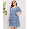 Women's Plus Size V Neck Short Sleeve A Line Ruffle Hem Babydoll Flowy Dress - 4 of 4