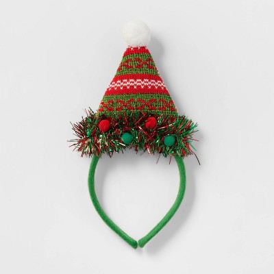 Santa Party Hat with Tinsel Headband Red - Wondershop™