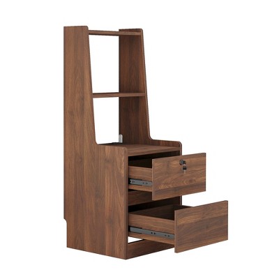 VYNXARIA Modern Brown Nightstand: Charging Station, Night Light, Bookshelf in One for Bedroom Bliss