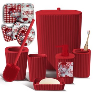 Hearth & Harbor Red Bathroom Set, Christmas Bathroom Sets, 6PC Bathroom Accessories Set, XMAS Bathroom Décor with Toilet Trash Can & Soap Dispenser - 1 of 4