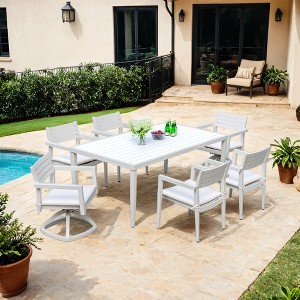 TiramisuBest 7-Piece Outdoor PE Rattan Wicker Dining Set - Acacia Wood Tabletop, Stackable Armrest Chairs,Cushions (Brown) - 1 of 4