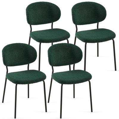 Grungis Boucle Fabric Kitchen Chairs Set of 4,Upholstered Armless Dining Chairs with Curved Back and Black Metal Legs for Dining Room,Kitchen