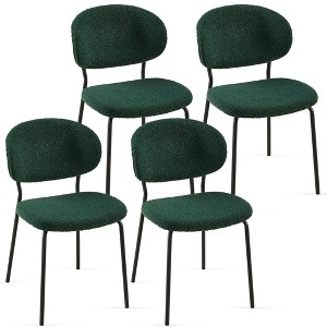 Grungis Boucle Fabric Kitchen Chairs Set of 4,Upholstered Armless Dining Chairs with Curved Back and Black Metal Legs for Dining Room,Kitchen - 1 of 4