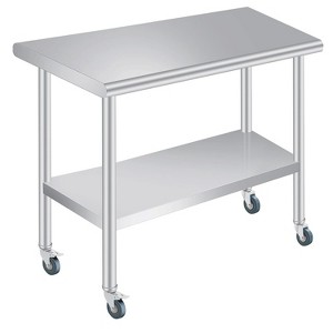 Heavy Duty Stainless Steel Prep Table with Wheels, 4 Sizes Commercial Work Table Kitchen Cart for Restaurant Bar Garage, NSF Metal - 1 of 4