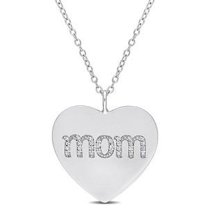 EVERLY JEWELRY | Sterling Silver 1/10 CT TDW Diamond 'Mom' Engraved Heart Pendant with Chain - 1 of 4