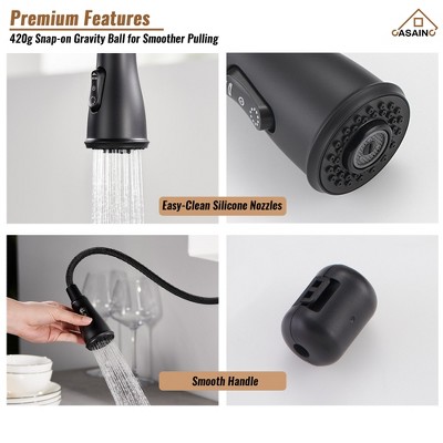Matte Black Stainless Steel Pull Down Kitchen Faucet with Spray