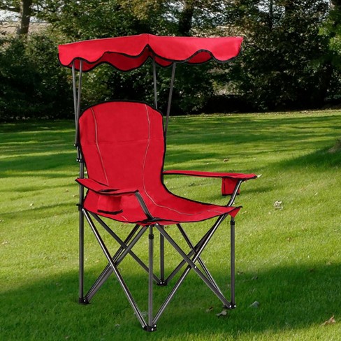 Costway Portable Folding Beach Canopy Chair W/ Cup Holders Bag Camping  Hiking Outdoor Red