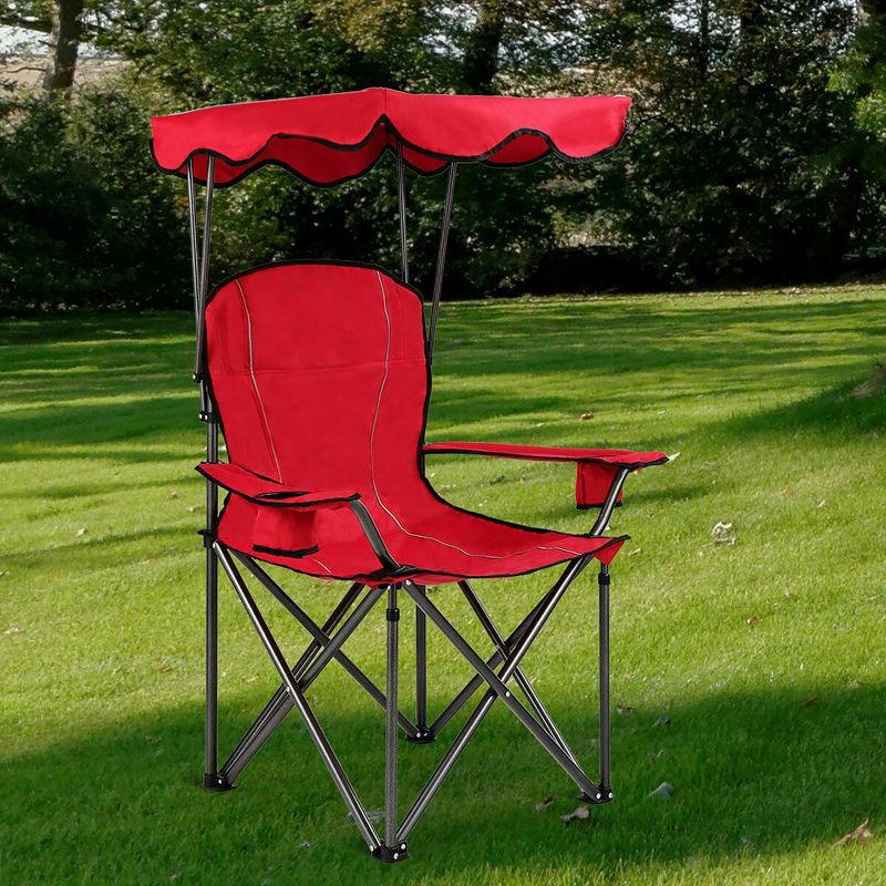 Costway Portable Folding Beach Canopy Chair W/ Cup Holders Bag Camping Hiking Outdoor, 1 of 11