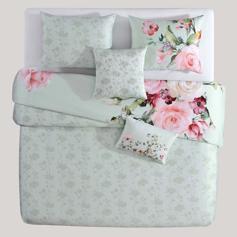 Bebejan Rose on Misty Green 100% Cotton 5-Piece Reversible Comforter Set, 6 of 11