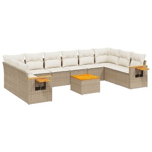 vidaXL 11 Piece Patio Sofa Set with Cushions Beige and Cream Poly Rattan - With Table - 1 of 4