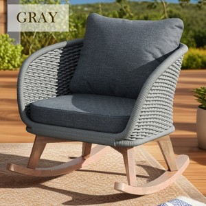 Hrinhom 29.5"W Patio Rockers Chair,Outdoor Wicker Rocking Chair With Cushions - 1 of 4