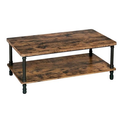 Wooden Coffee Table with 1 Bottom Shelf and Grain Details Brown - Benzara