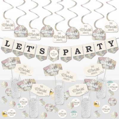 Big Dot of Happiness World Awaits - Travel Themed Party Supplies Decoration Kit - Decor Galore Party Pack - 51 Pieces