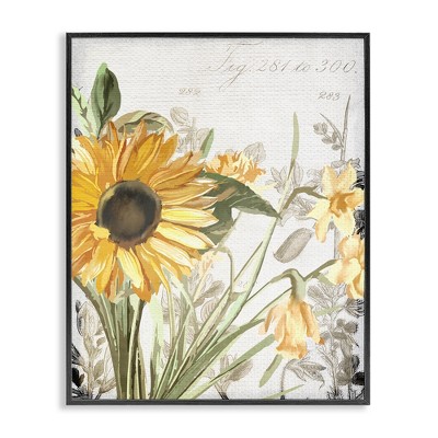 Stupell Industries Sunflower Floral over Vintage Plant Framed Giclee Art