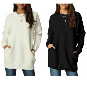 INSPIRE CHIC Women's Fall Winter Round Neck Long Sleeve Casual Tunic Sweater with Pockets 2 Packs - 1 of 4