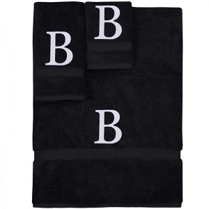 BC BARE COTTON Monogrammed Towel Set, Personalized Gift, Set of 3 - Black - White Block - 1 of 4