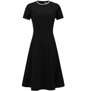 INSPIRE CHIC Women's Elegant A-Line Crew Neck Beaded Decor Short Sleeve Work Cocktail Flare Dress - 1 of 4