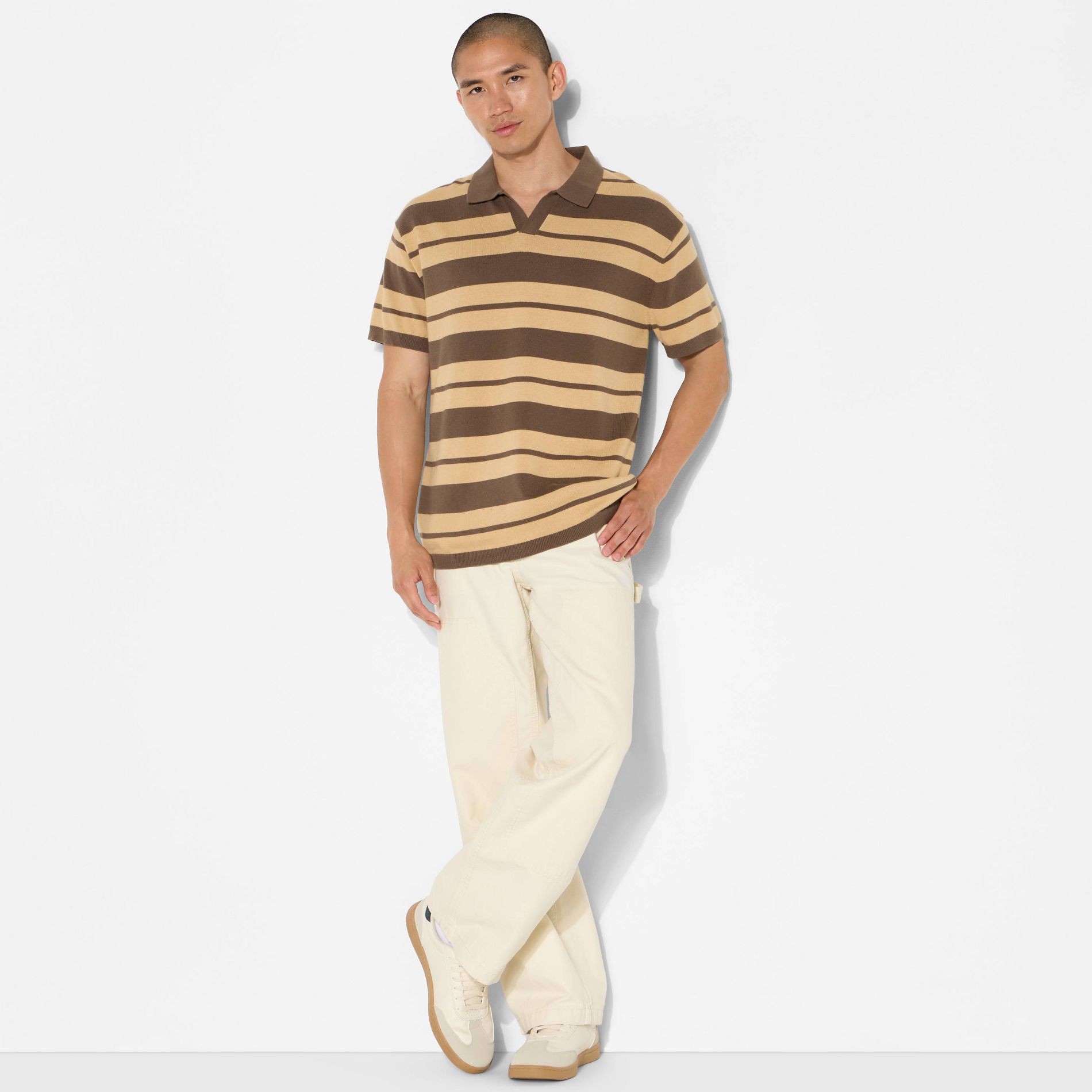 Men's Short Sleeve Johnny Collar Sweater - Original Use™ Brown Striped XXL