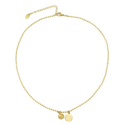 Slate by Rebl Smile Face Pendant Chain Necklace  Stainless Steel