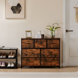 FURNIinspire Utility Storage Cabinets 7 Drawer Multi-Functional Tall Dresser Ideal for Organization in Kids Rooms and Beyond, Brown, 39.3"*11.8"*30.3" - 1 of 4
