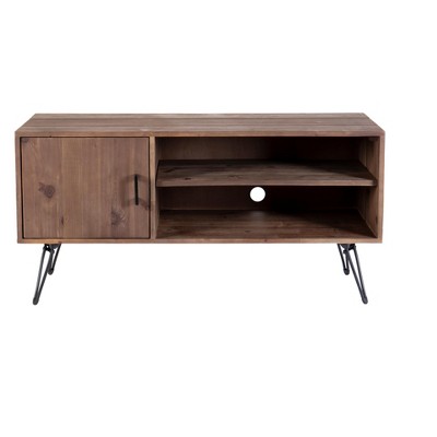 Vynxaria Simple Modern Vintage Reclaimed Wood TV Stand, Media Table with One Side Cabinet & Two Open Shelves