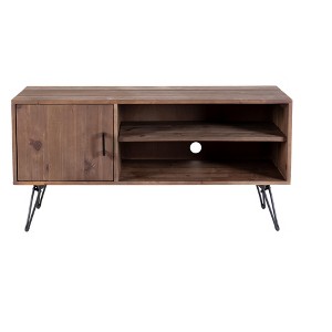 Vynxaria Simple Modern Vintage Reclaimed Wood TV Stand, Media Table with One Side Cabinet & Two Open Shelves - 1 of 4