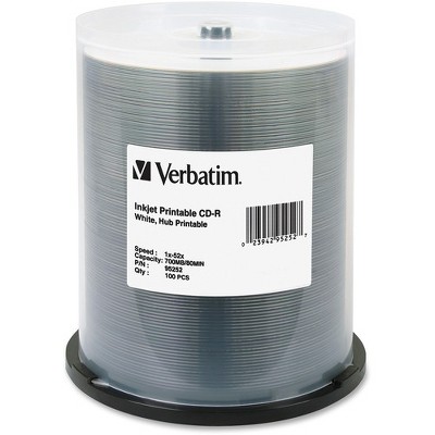 Verbatim CD-R 700MB 52X White Inkjet Printable, Hub Printable - 100pk Spindle - Printable - Inkjet Printable