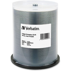 Verbatim CD-R 700MB 52X White Inkjet Printable, Hub Printable - 100pk Spindle - Printable - Inkjet Printable - 1 of 2