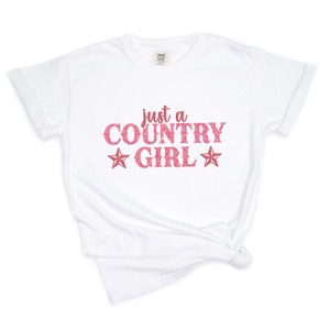 Just A Country Girl Stars Glitter/Puff Print - Womens Garment Dyed Graphic T-Shirt - 1 of 4