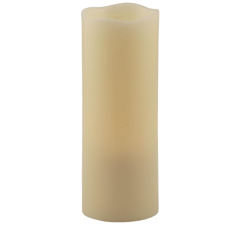 Pacific Accents Flameless 3x8 Ivory Melted Top Wax Pillar Candle, 1 of 4