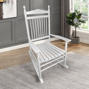FONTOI Wooden Rocking Chair Porch, Wood Rocker Chairs with High Back, Widen Seat and Armrests for Home Garden, White, 20.67"*44.88"*33.94" - 1 of 4