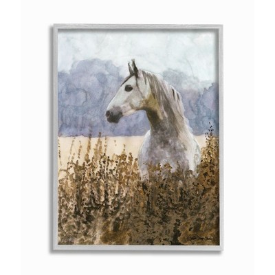 Stupell Industries Wild Horse in Tall Grass Side Portrait Watercolor