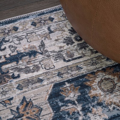 Didim Boho Navy and Light Gray 5x8 Washable Area Rug