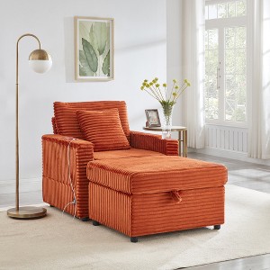 GDFStudio Tenley Modern Chenille Accent Chair with Storage Ottoman, Cup Holder and Convertible Armrest Table - 1 of 4