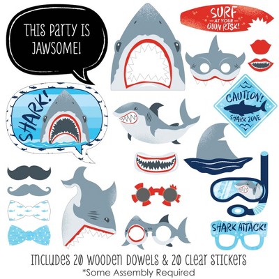 Big Dot of Happiness Shark Zone - Jawsome Party or Birthday Party Photo Booth Props Kit - 20 Count