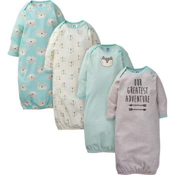 Gerber Baby Boys' Long Sleeve Gowns with Mitten Cuffs - 4-Pack