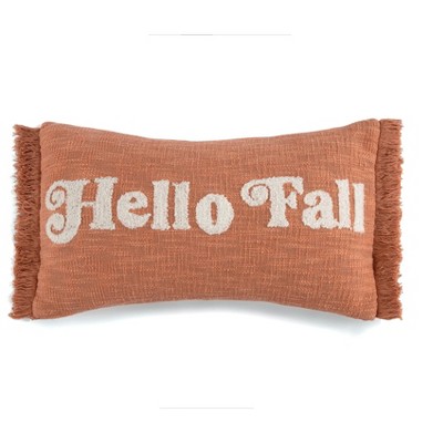 "Hello Fall" Lumbar Fringe Decorative Pillow - Shiraleah