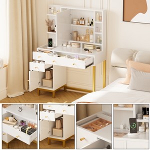 Makeup Table, Vanity Desk Dressing Table with LED Lighted Mirror & Power Outlet, 3 Lighting Modes - 1 of 4