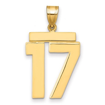 Black Bow Jewelry 14k Yellow Gold, Athletic Collection, Large Polished Number 17 Pendant
