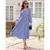 Women's V - Neck Ruffled Long Dress, Elegant Long - Sleeve Maxi Dress with Waist Accent - 2 of 4