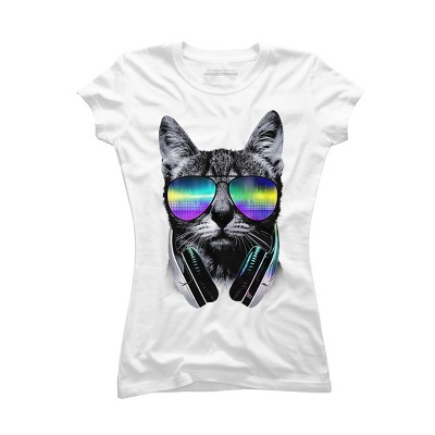 Junior's Design By Humans Music Lover Cat By clingcling T-Shirt