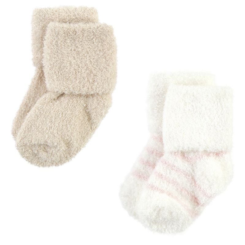 Hudson Baby Infant Girl Cozy Chenille Newborn and Terry Socks, Pink Neutral Stripe, 4 of 7