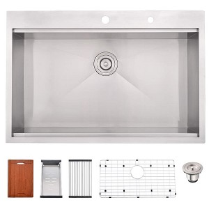 PROOX Stainless Steel 33 in. Single Bowl Drop-In Kitchen Sink with All-in-One Accessory Set - 1 of 4