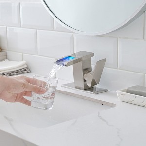 Kumasinova Bathroom Faucets with Color-Changing LED,Bathroom Sink Faucet with Waterfall Spout,Single Handle Deck Mount Bathroom Faucet 1 Hole - 1 of 4