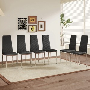 Set of 6 PU Leather Dining Chairs with Diamond-Patterned Backrest, Padded Seat, and Sturdy Metal Legs for Dining Room or Kitchen-Coolbibila - 1 of 4